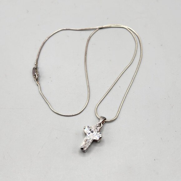 Sterling Silver Chain w/ Crystal Cross Pendant - Picture 1 of 15